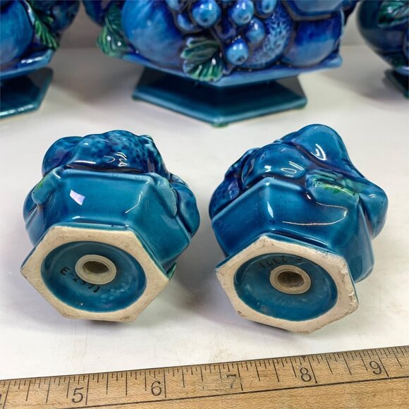 1960'S Inarco ‘Blue Mood Indigo’ Fruit Canister Set W/ Creamer, Sugar & Shakers - Picture 10 of 16